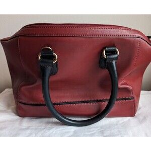 Barr & Barr New York Shoulder Bag Genuine Leather Red Black Handles Gold HrdWare